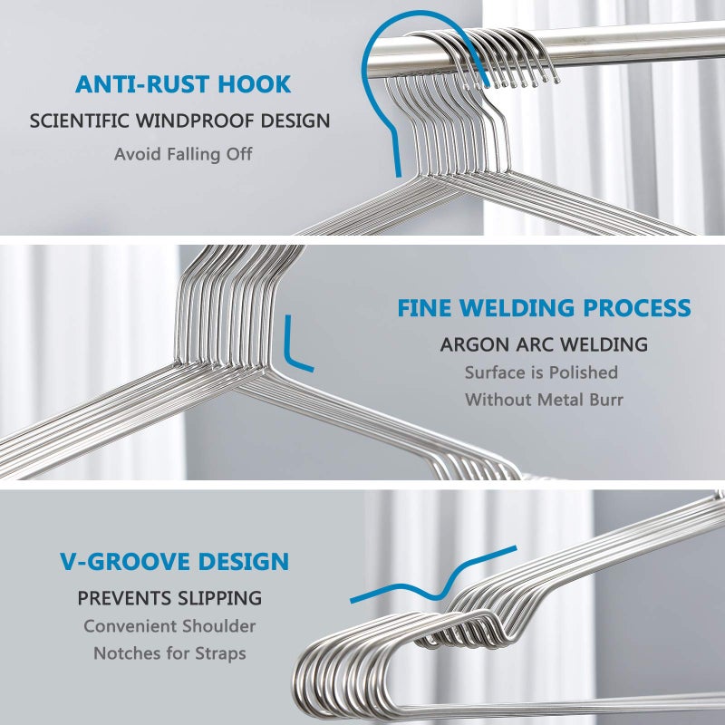 Fayleeko Wire Hangers Coat Hangers Strong Heavy Duty Stainless Steel Metal Hangers 17.7 Inch Ultra Thin Space Saving Clothes Hangers (10pack) - Image 2